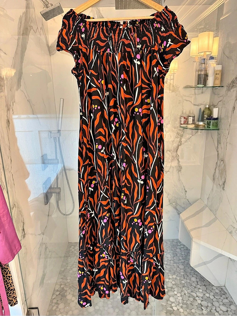 Anthropologie Abstract Maxi Dress in Black & Orange Size Small Like New